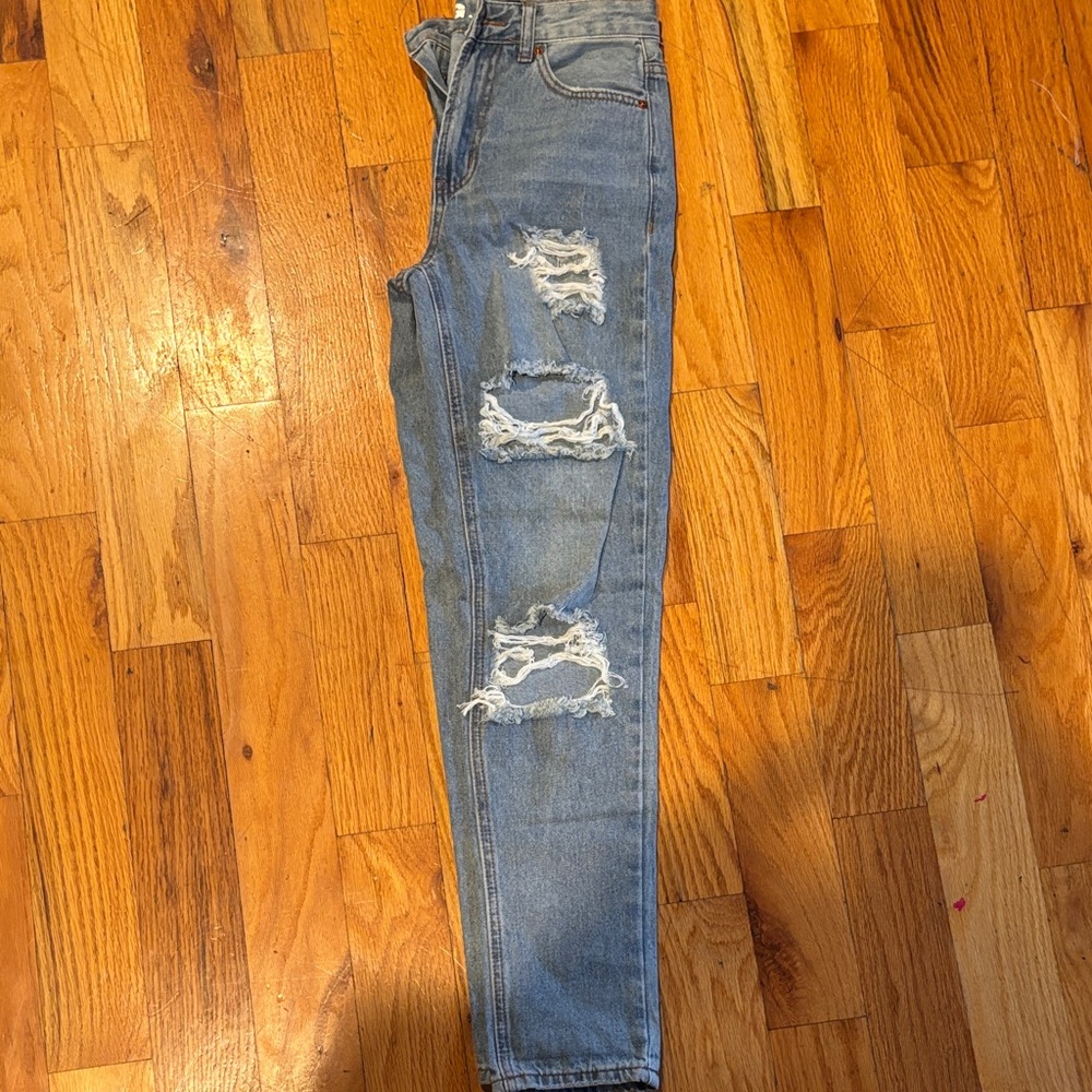High Rise Distressed Women's Jeans - Light Blue